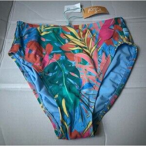 Kona Sol High Waisted Swim Bikini Bottoms Blue Floral, Small
